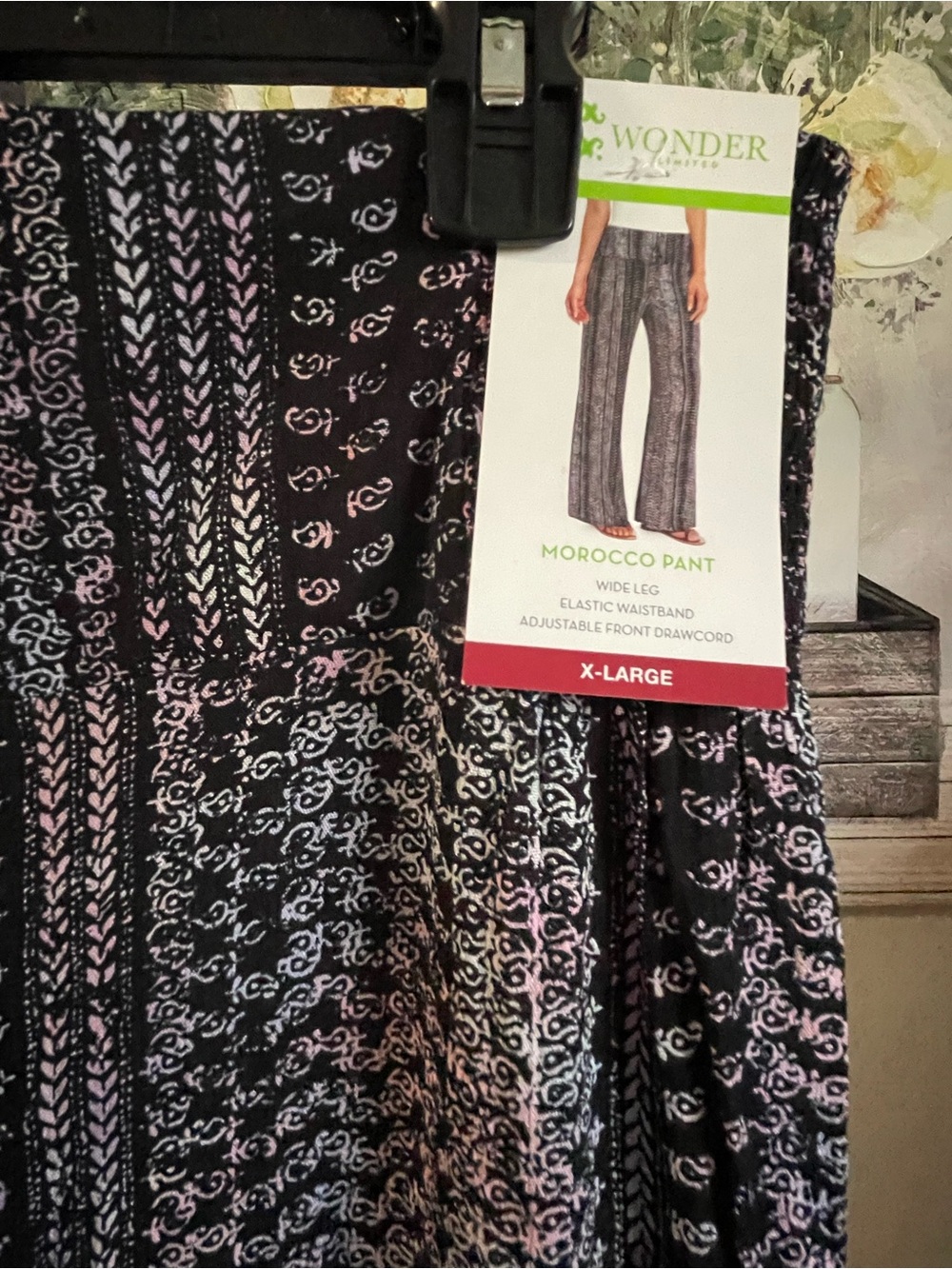 C. Wonder Black Wide Leg Pants with Pink Pattern